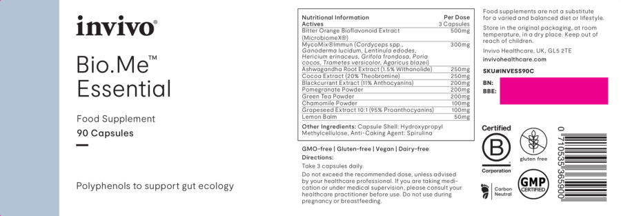 Official label of Invivo Bio.Me Essential (NIH DSLD #259861)