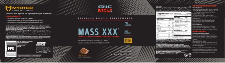 Official label of GNC AMP Advanced Muscle Performance Mass XXX Chocolate (NIH DSLD #260081)