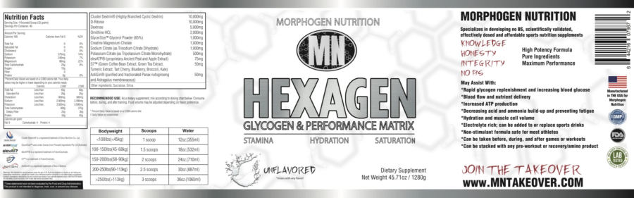 Official label of MN Morphogen Nutrition Hexagen Unflavored (NIH DSLD #261139)