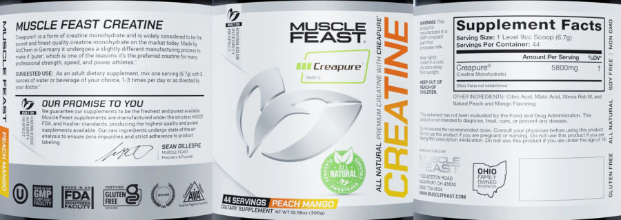 Official label of Muscle Feast All Natural Creatine Peach Mango (NIH DSLD #261595)