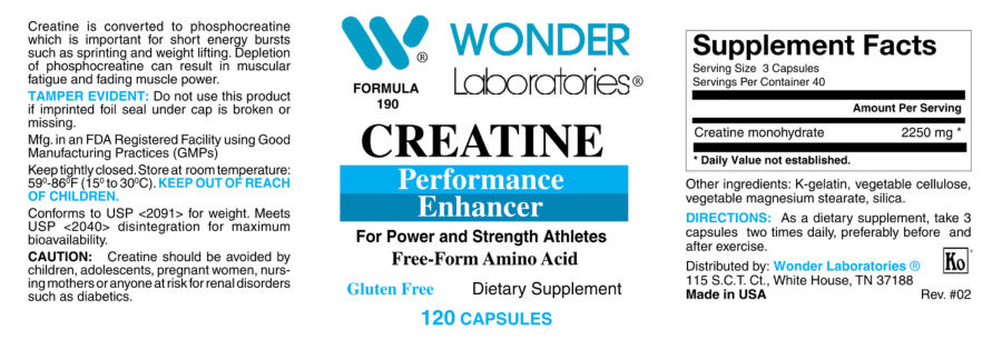 Official label of Wonder Laboratories Creatine (NIH DSLD #262856)