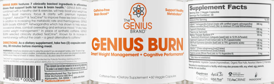 Official label of The Genius Brand Genius Burn (NIH DSLD #263142)