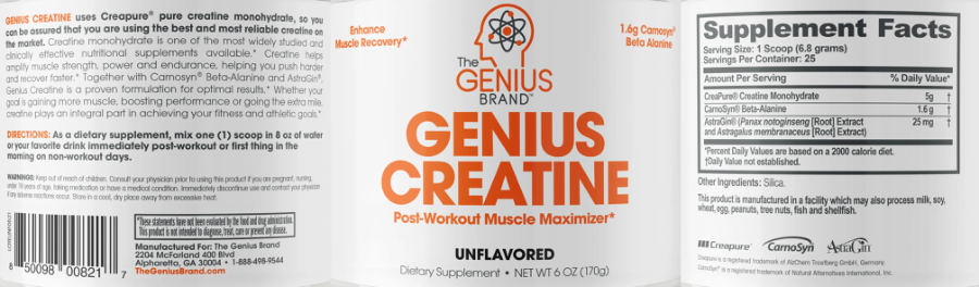 Official label of The Genius Brand Genius Creatine Unflavored (NIH DSLD #263190)