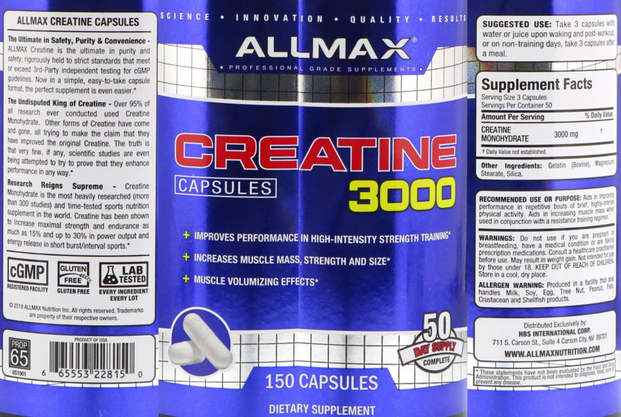 Official label of ALLMAX Creatine 3000 (NIH DSLD #263504)