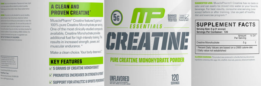 Official label of MusclePharm MP Essentials Creatine Unflavored (NIH DSLD #267283)