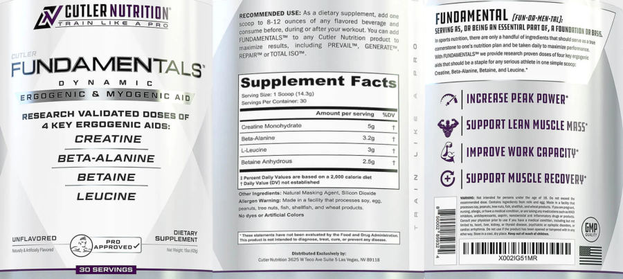 Official label of Cutler Nutrition Cutler Fundamentals Unflavored (NIH DSLD #268261)