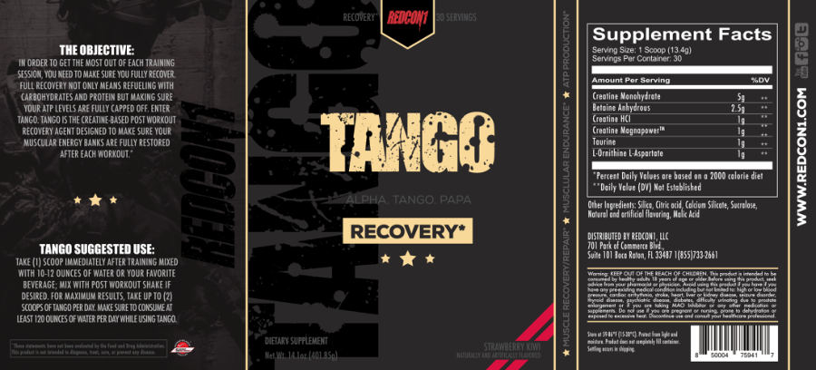Official label of Redcon1 Tango Strawberry Kiwi (NIH DSLD #269185)