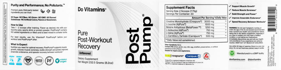 Official label of Do Vitamins PostPump Unflavored (NIH DSLD #269521)