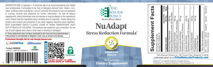Official label of Ortho Molecular Products NuAdapt (NIH DSLD #269624)