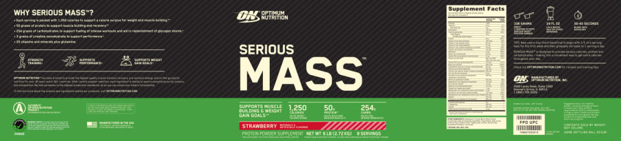 Official label of Optimum Nutrition Serious Mass Strawberry (NIH DSLD #270140)