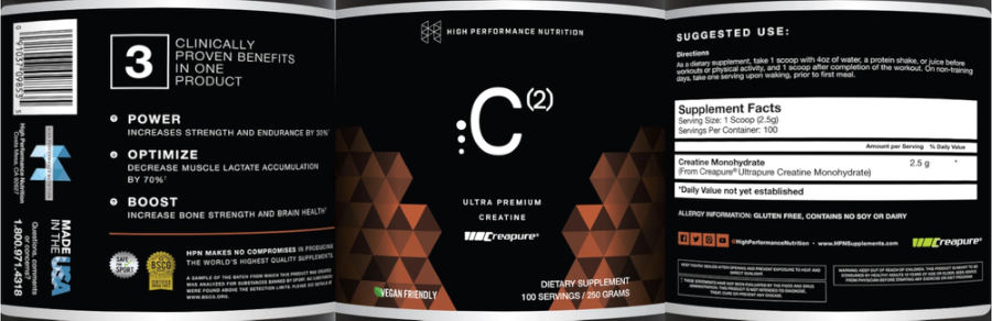 Official label of High Performance Nutrition C(2) (NIH DSLD #271135)