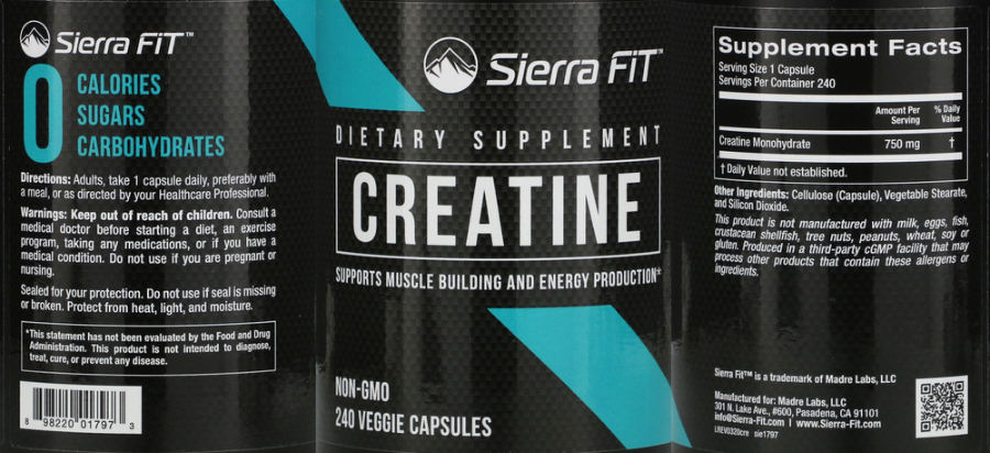 Official label of Sierra Fit Creatine (NIH DSLD #272452)