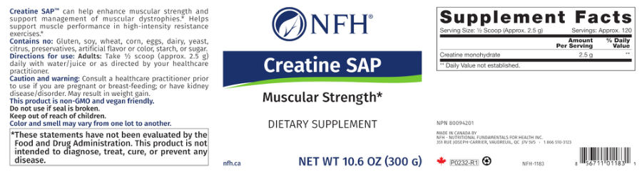 Official label of NFH Creatine SAP (NIH DSLD #273606)