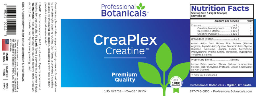 Official label of Professional Botanicals CreaPlex Creatine (NIH DSLD #274287)
