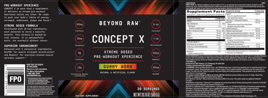 Official label of GNC Beyond Raw Concept X Gummy Worm (NIH DSLD #274620)