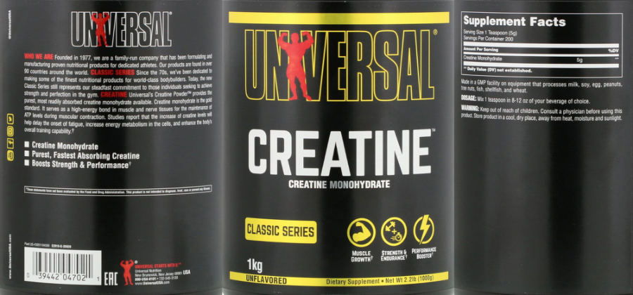 Official label of Universal Creatine Unflavored (NIH DSLD #274715)