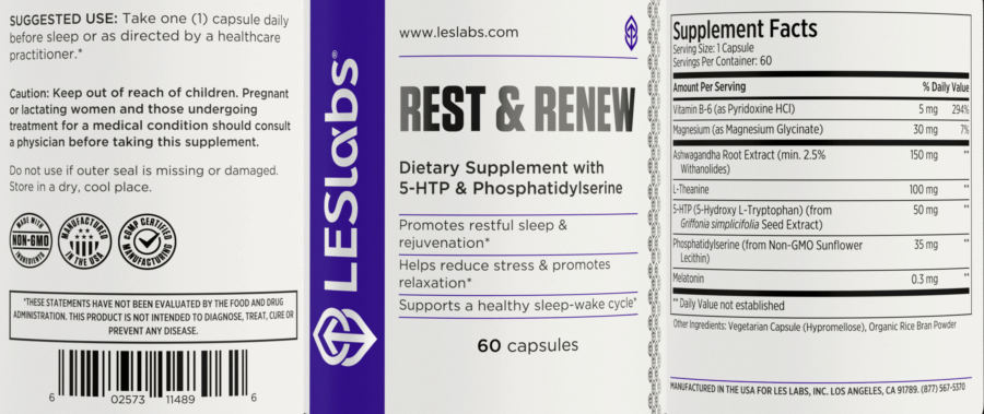 Official label of LES Labs Rest & Renew (NIH DSLD #276528)