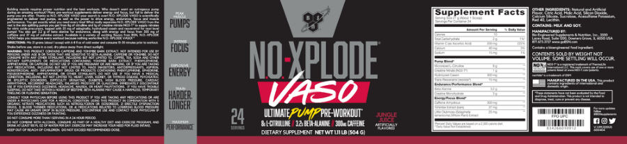 Official label of BSN N.O.-Xplode Vaso Jungle Juice (NIH DSLD #276968)
