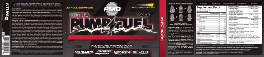 Official label of PMD Ultra Pump Fuel v.5 Island Punch (NIH DSLD #277304)
