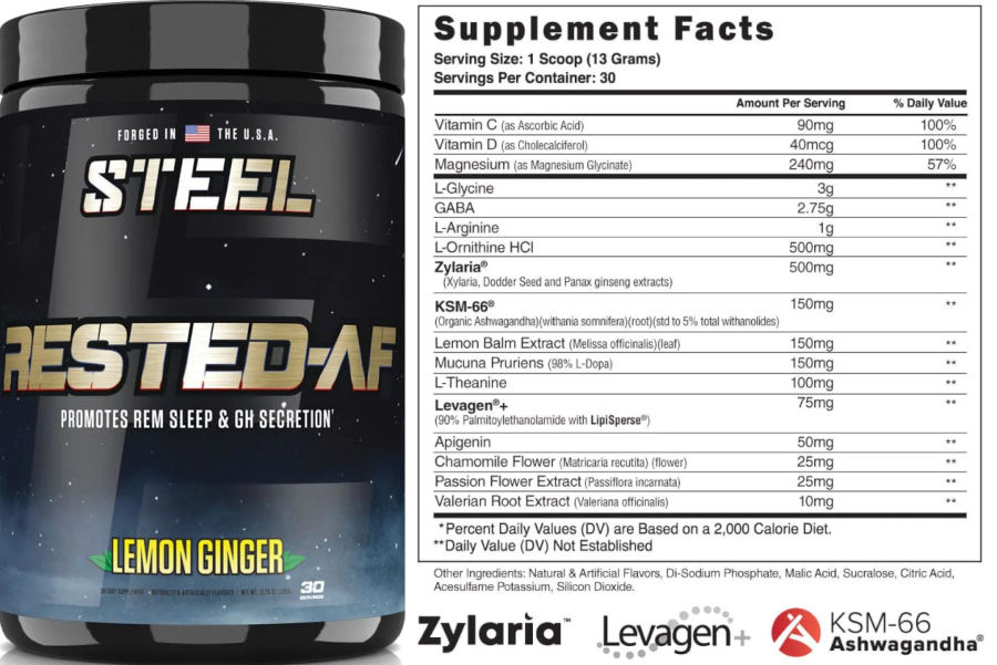Official label of Steel Rested-AF Lemon Ginger (NIH DSLD #277716)