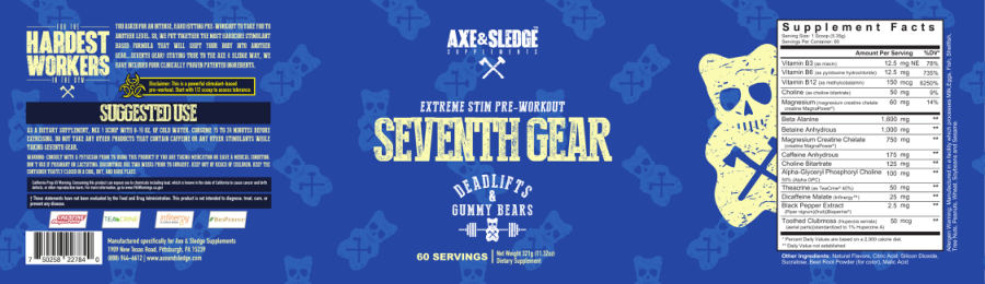 Official label of Axe & Sledge Supplements Seventh Gear Deadlifts & Gummy Bears (NIH DSLD #277752)