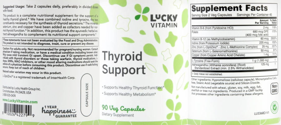 Official label of LuckyVitamin Thyroid Support (NIH DSLD #283305)