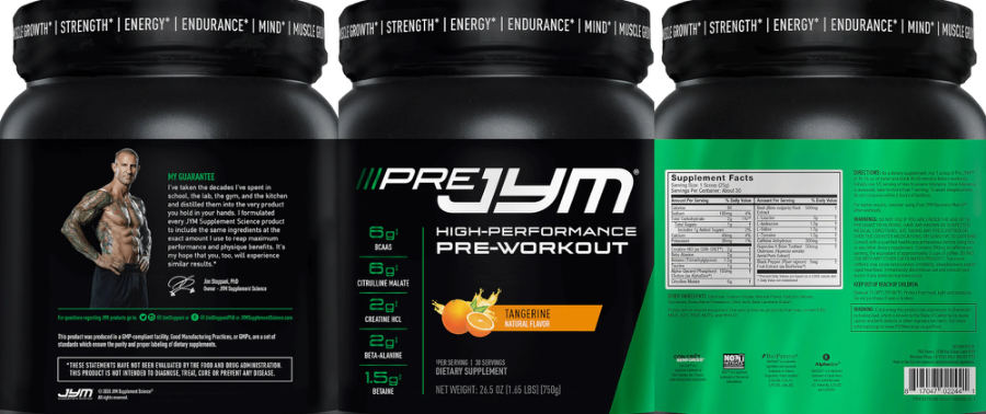 Official label of JYM Supplement Science Pre JYM Tangerine (NIH DSLD #286249)