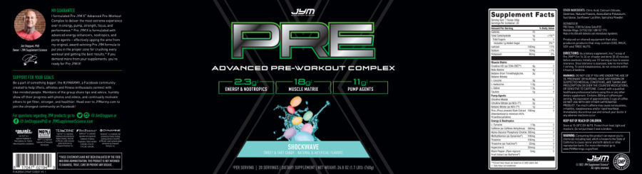 Official label of JYM Supplement Science Pre JYM X Advanced Pre-Workout Complex Shockwave (NIH DSLD #288061)