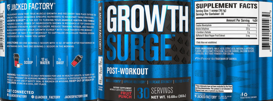 Official label of Jacked Factory Growth Surge Fruit Punch (NIH DSLD #288811)