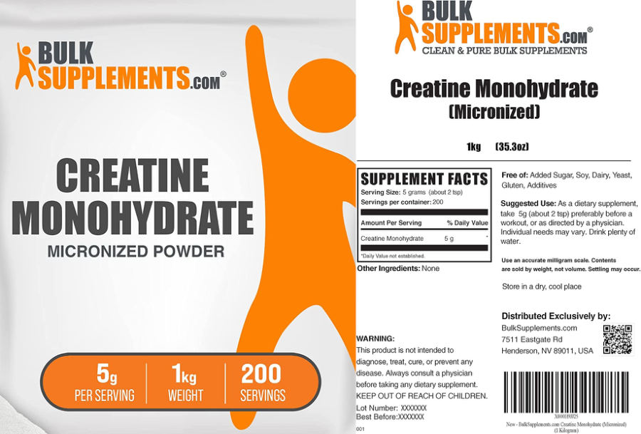 Official label of BulkSupplements.com Creatine Monohydrate (NIH DSLD #291751)
