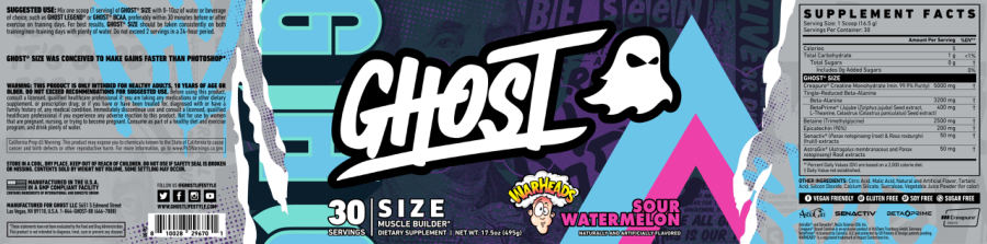 Official label of GHOST Size Warheads Sour Watermelon (NIH DSLD #292516)