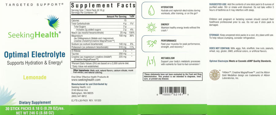 Official label of Seeking Health Optimal Electrolyte Lemonade (NIH DSLD #292549)