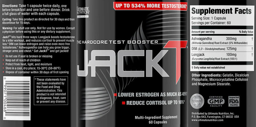 Official label of Ultimate Nutrition Pro Series JackT (NIH DSLD #293463)