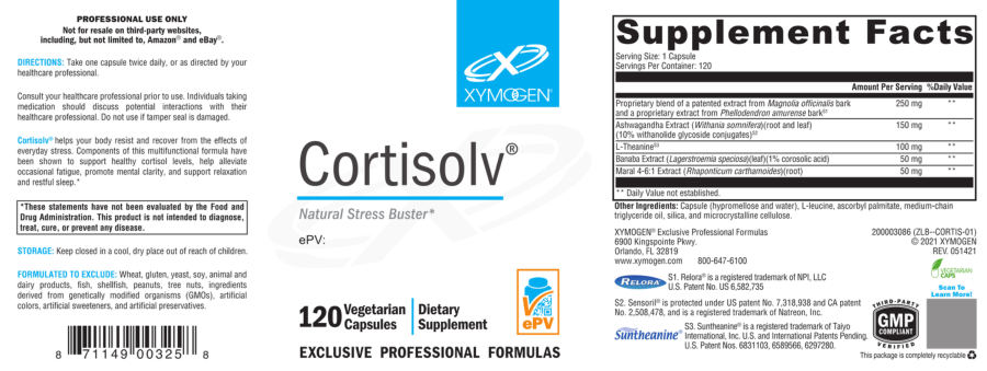 Official label of XYMOGEN Cortisolv (NIH DSLD #294671)