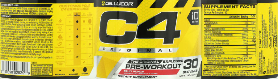 Official label of Cellucor C4 Original Fruit Punch (NIH DSLD #295484)
