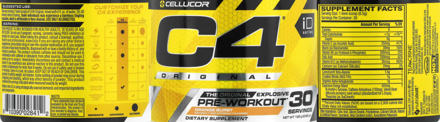 Official label of Cellucor C4 Original Orange Burst (NIH DSLD #295486)