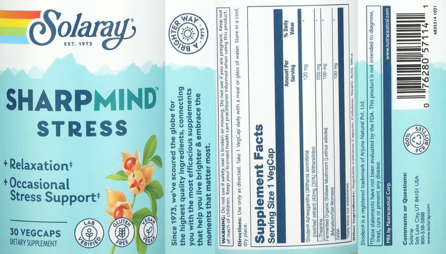 Official label of Solaray SharpMind Stress (NIH DSLD #296323)