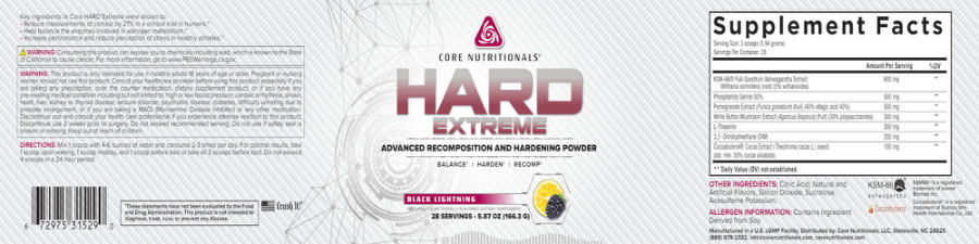 Official label of Core Nutritionals HARD Extreme Black Lightning (NIH DSLD #298088)