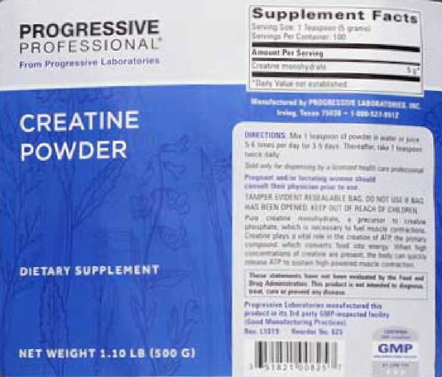 Official label of Progressive Professional from Progressive Laboratories Creatine Powder (NIH DSLD #299161)