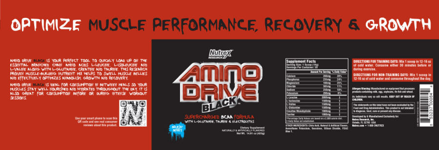 Official label of Nutrex Research Amino Drive Black Bruisin' Berry (NIH DSLD #29971)