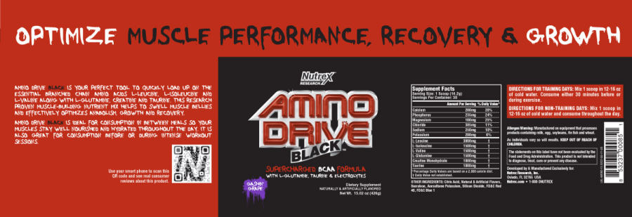Official label of Nutrex Research Amino Drive Black Gashin' Grape (NIH DSLD #29973)