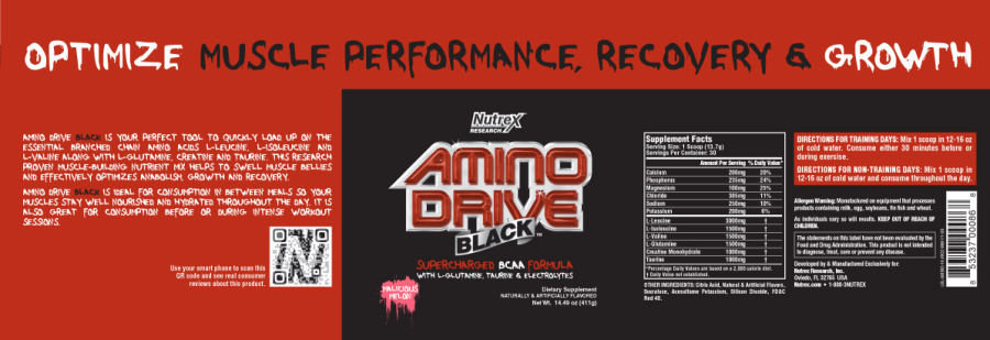 Official label of Nutrex Research Amino Drive Black Malicious Melon (NIH DSLD #29975)