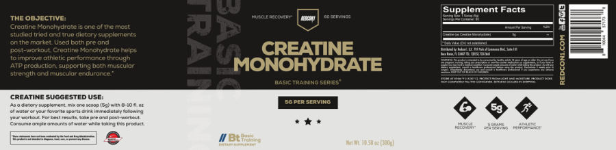 Official label of Redcon1 Basic Training Creatine Monohydrate 5 g (NIH DSLD #300099)