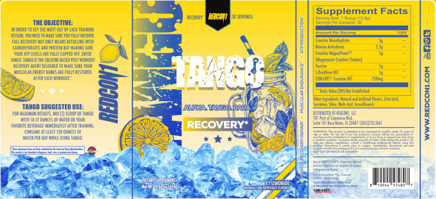 Official label of Redcon1 Tango Icy Lemonade (NIH DSLD #300125)
