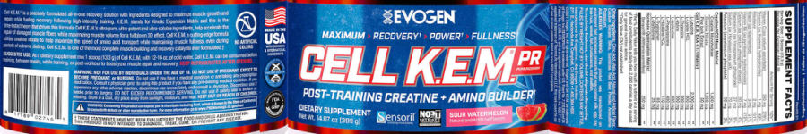 Official label of Evogen Nutrition Cell K.E.M. PR Sour Watermelon Flavor (NIH DSLD #300198)