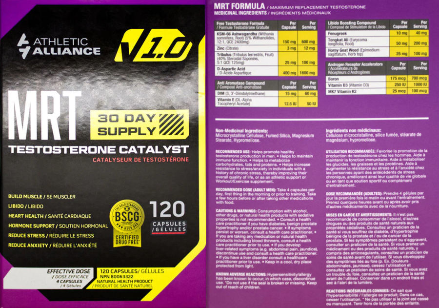 Official label of Athletic Alliance MRT (NIH DSLD #300251)