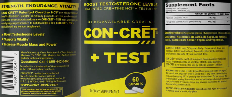 Official label of CON-CRET Con-Cret + Test (NIH DSLD #302166)