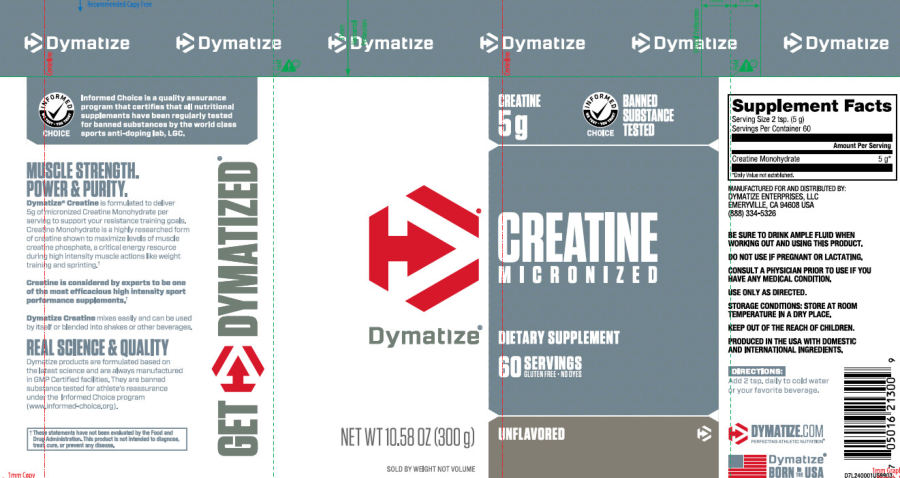 Official label of Dymatize Creatine Micronized Unflavored (NIH DSLD #302361)