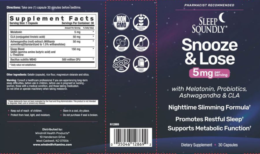 Official label of Sleep Soundly Snooze & Lose (NIH DSLD #302453)