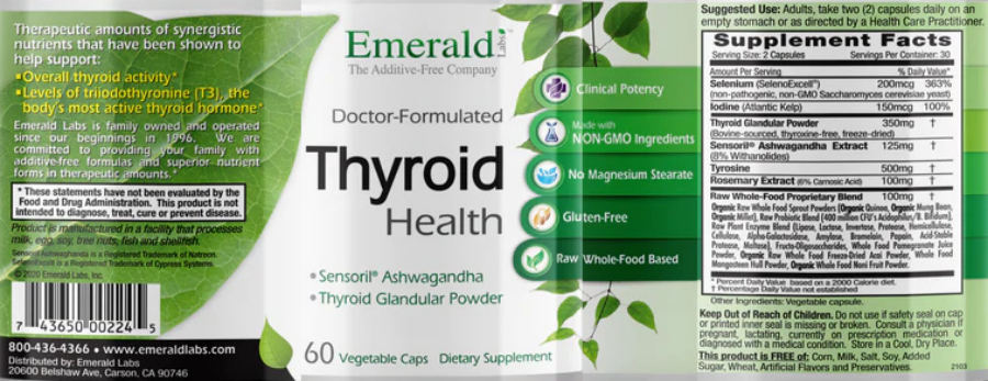 Official label of Emerald Labs Thyroid Health (NIH DSLD #302747)
